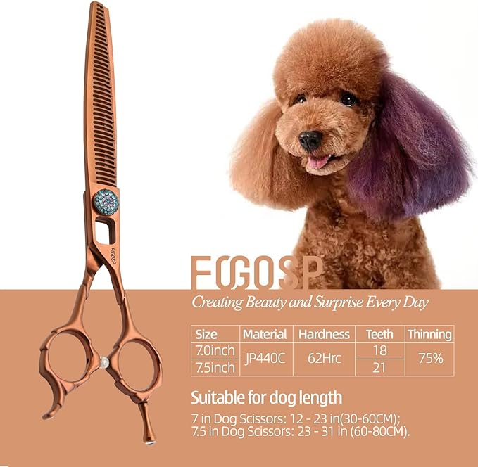 Chunkers Dog Grooming Scissors 7'' Professional Thinning Shears for Small Dogs Pet Grooming Scissors 70% Thinning Rate 18 Teeth High Cobalt Alloy Steel for Groomers(7,Chocolate Chunker)