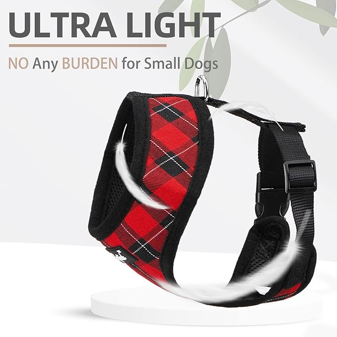 PUPTECK Soft Mesh Dog Harness and Leash Set Pet Puppy Cat Comfort Padded Vest No Pull Harnesses, Red&Black, L