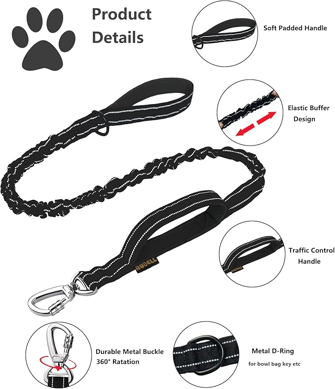 AUBELL Tactical Dog Collar and Leash Set, Adjustable Military Nylon Reflective Dog Leash and Collar with Handle and Heavy Metal Buckle for Medium Large Dogs, with Airtag Case and 2 Patches(Black, XL)