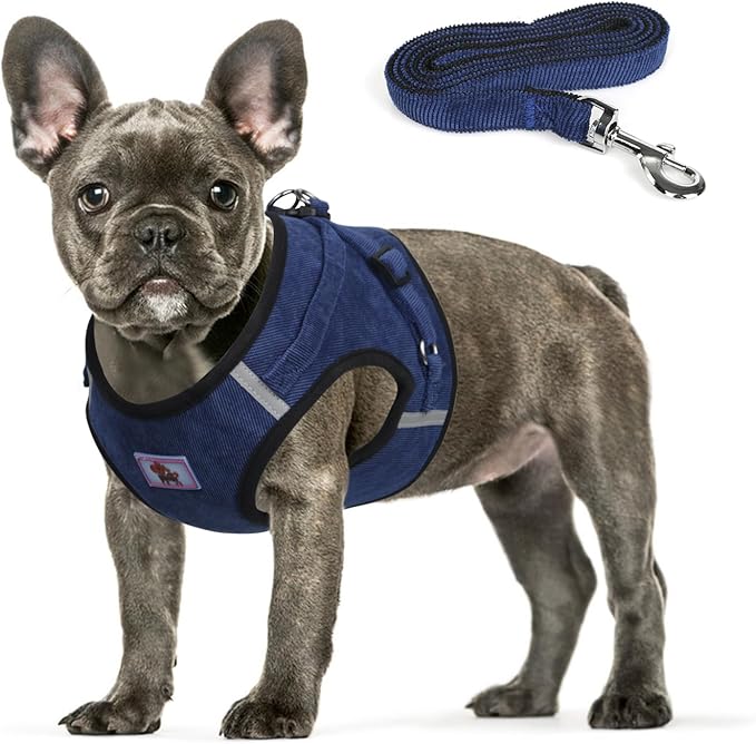 FEimaX Dog Harness and Leash Set, No Pull Reflective Adjustable Pet Harnesses for Puppy Kitten Soft Corduroy Chest Harness for Small Medium Dogs and Cats Easy Control Vest for Outdoor Walking