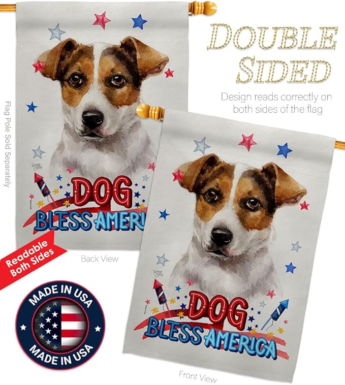 Breeze Decor Patriotic Russell Terrier Garden House Flag-Kit Dog Puppy Spoiled Paw Canine Fur Pet Nature Farm Animal Creature Decoration Banner Small Yard Gift Double-Sided, Made in USA