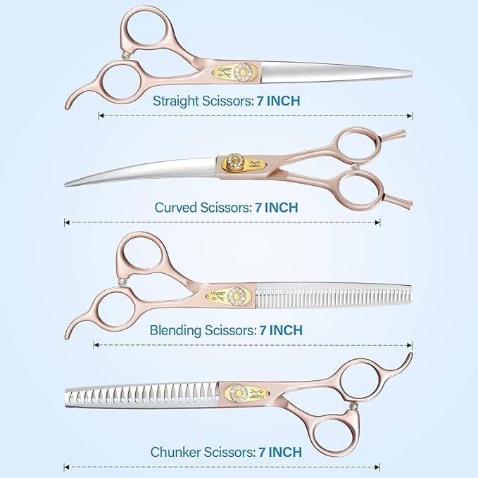 JASON Pink Dog Grooming Scissors Set - Professional 6 in 1 Dog Scissors Sharp Shears Set