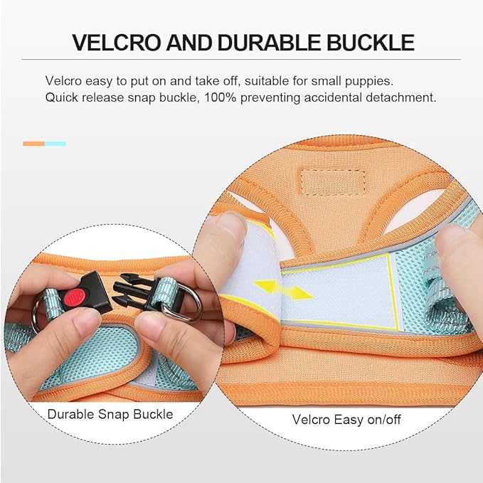Mercano Soft Mesh Dog Harness and Leash Set, No-Chock Step-in Reflective Breathable Lightweight Easy Walk Escape Proof Vest Harnesses with Safety Buckle for Small Medium Dogs, Cats (XS, Orange Blue)