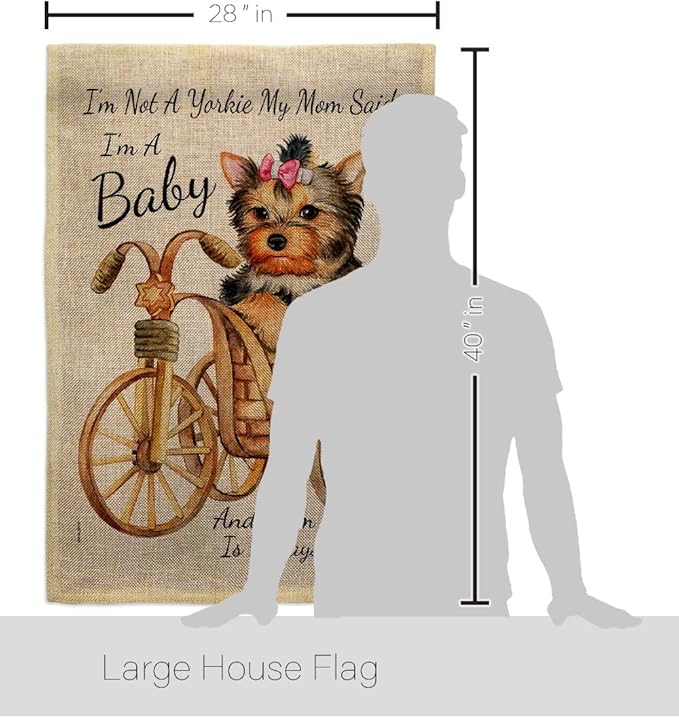 Breeze Decor Not Yarkie, I'm Baby Burlap House Flag Pack Dog Puppy Spoiled Paw Canine Fur Pet Nature Farm Animal Creature Applique Banner Small Garden Yard Gift Double-Sided, Made in USA