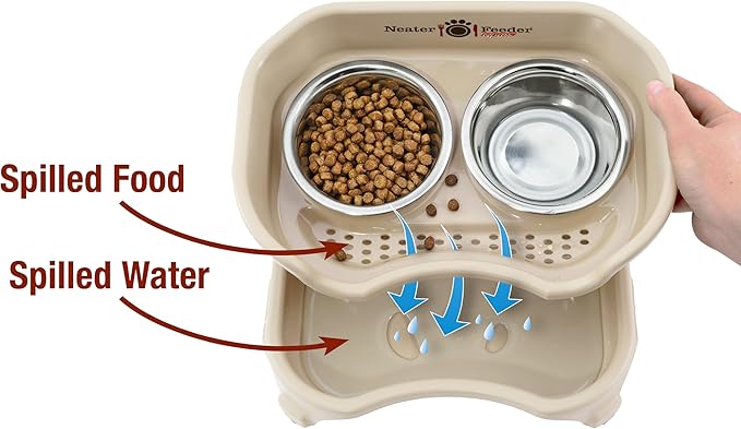 Neater Feeder Express Mess Proof Cat Bowls Elevated, No Spill Cat Feeding Station, Stainless Steel Cat Dishes for Food and Water, Raised Cat Bowls for Indoor Cats, Whisker Friendly Bowls, Almond