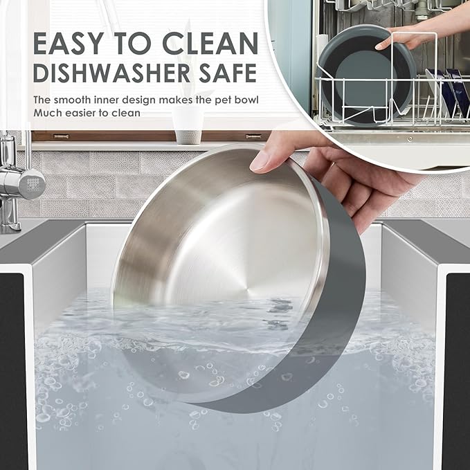 IKITCHEN Dog Bowl for Food and Water, 40 Oz Stainless Steel Pet Feeding Bowl, Durable Non-Skid Insulated Heavy Duty with Rubber Bottom for Medium Large Sized Dogs (40 Ounces/5 Cup, Grey)