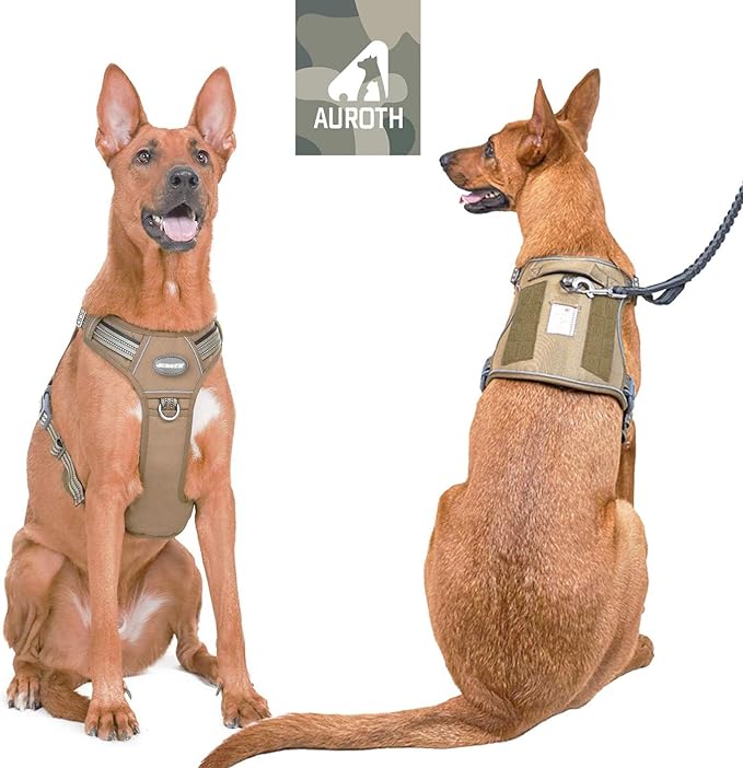 AUROTH Tactical Harness for Large Dogs No Pull Adjustable Pet Harness Reflective K9 Working Training Easy Control Military Service Pet Vest Army Yellow XL
