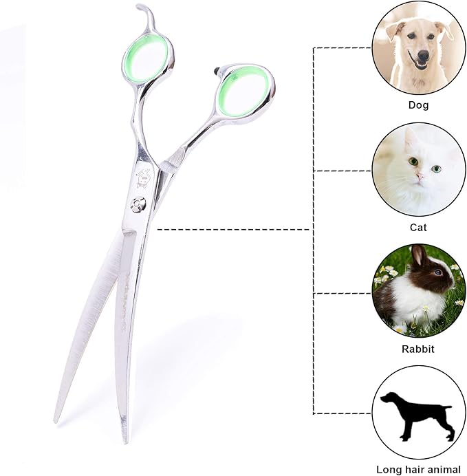 LovinPet Pet Grooming Scissors Professional Dog Cat Grooming Shears with Round Blunt Tip Stainless Steel, Dog Curved Scissors for Grooming Cats Dogs Grooming Tools