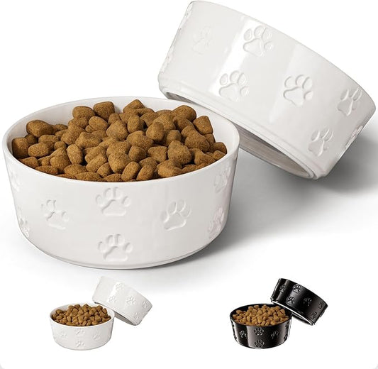 Ceramic Dog Bowl Set of 2 with Anti-Skid Base - 6.5" Wide x 2.5" Tall Ceramic Dog Bowls Medium Sized Dogs - 3 Cup Capacity Food and Water Bowls for Dogs - Rubber Bottom Pet Bowl Set of 2 Medium Size