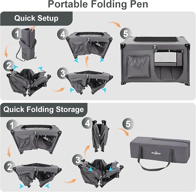 Dog Playpen, Portable Collapsible Puppy Playpen for Medium Dogs, Cats, Oxford Fabric Cat Pen, Dog Play Pen Indoors with Carrying Bag, Pet cage for Travel Camping, Outdoor