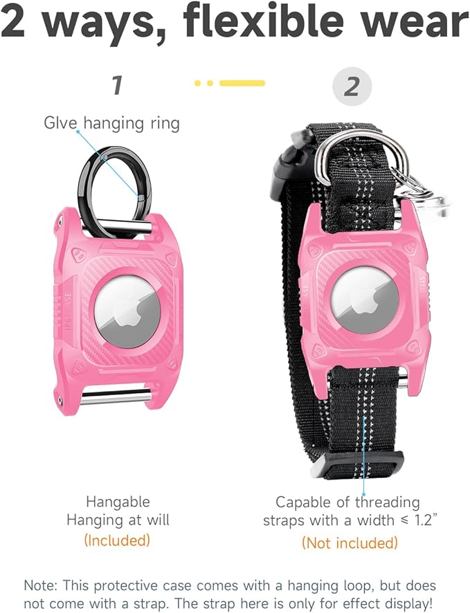 IP68 Waterproof Airtag Case for Dog Collar [2 Pack] Airtag Dog Collar Holder Hard TPU Full Protection Airtag Holder with Removable Handle Cat Dog GPS Tracker Anti Loss air tag Cover（Pink）