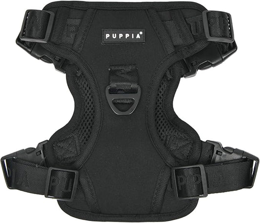 Puppia Jarek Dog Harness H Comfortable Sturdy Handle Adjustable Neck and Chest for Small and Medium Dogs - Black - 3L
