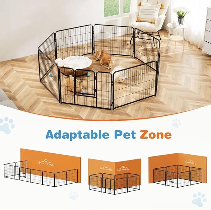 Dog Playpen, 8 Panel 40” Height Puppy Fence Exercise Pen for Yard Gate, Indoor Outdoor Heavy Duty Anti-Rust Metal Playpens with Doors Portable for RV Camping - Small/Medium/Large Pets