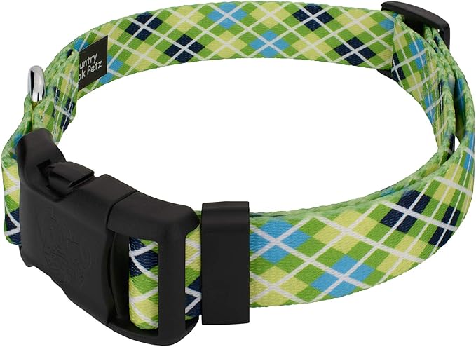 Country Brook Petz - Deluxe Margarita Argyle Dog Collar - Made in The U.S.A. - Plaid and Argyle Collection Featuring Charming Designs (1 Inch, Medium)