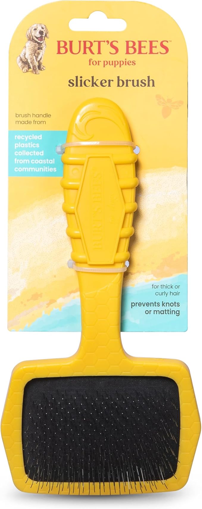 Burt’s Bees for Pets Small Slicker Brush for Dogs with Thick or Curly Hair with Handle Made from Recycled Plastics Collected from Coastal Communities | De-Shedding Dog Brush Removes Knots and Matting