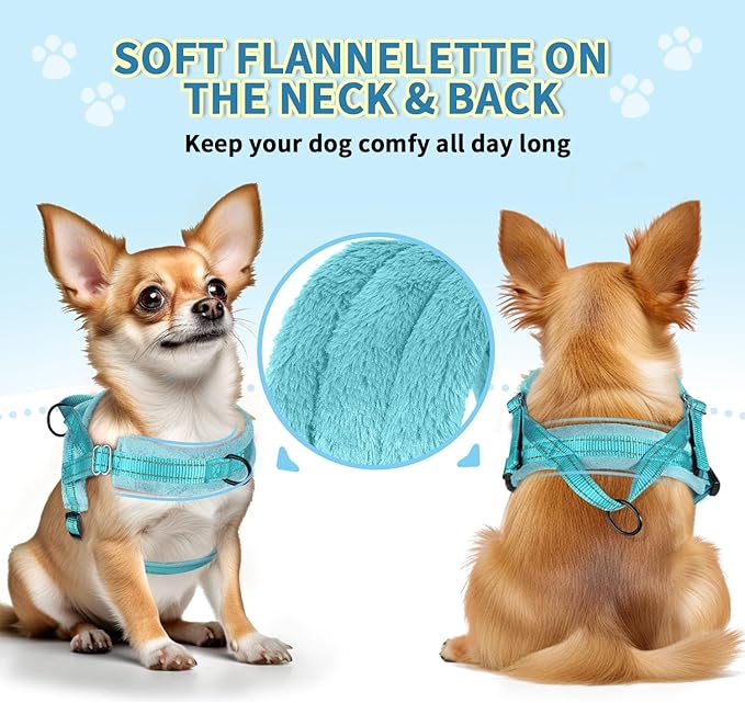 SlowTon No Pull Small Dog Harness and Leash Set, Puppy Soft Vest Harness Neck & Chest Adjustable, Reflective Lightweight Harness & Anti-Twist Pet Lead Combo for Small Medium Dogs (BL-Front Clip,XS)