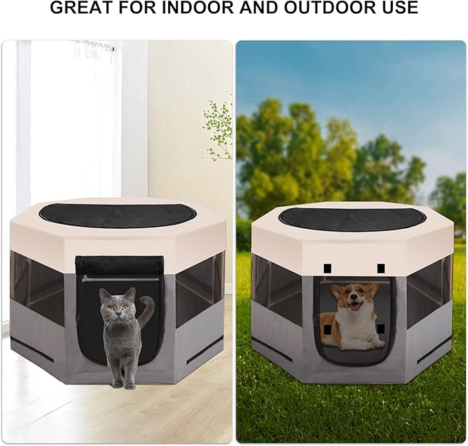 Pet Playpen with Zipper Top, Carrying Case, and Bowl - Foldable Pet Crate 35'' x 35'' x 22'' - Portable Pet Pens Ideal for Outdoor and Indoor Use