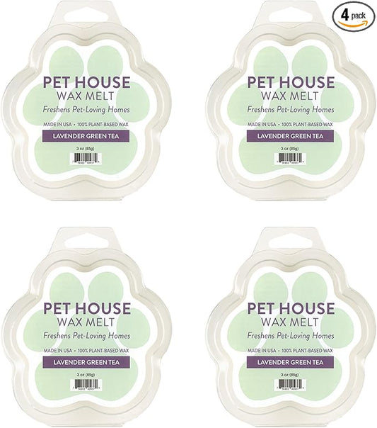 One Fur All Pet House Wax Melts - Lavender Green Tea Pack of 4 - Odor Eliminating, Long-Lasting Scented Wax Melts - Natural, Pet-Friendly