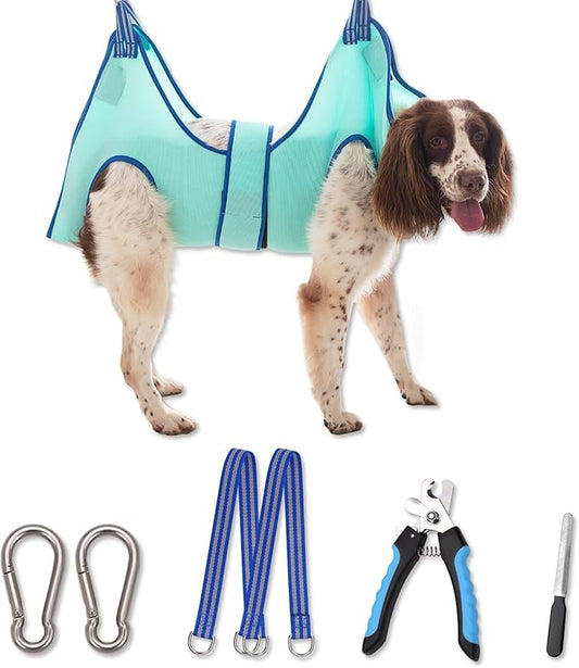 Dog Grooming Hammock 2023 New Edition, Dog Hanging Harness Holder for Nail Clipping, Dog Nail Trimming Hammock with Wide Strap, Dog Grooming Sling for Claw Care (X-Large 50 LB Max/Turquoise)