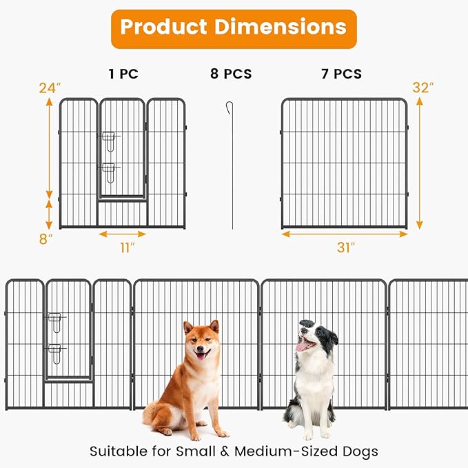 Giantex Dog Playpen Outdoor 32" H - 16 Panels Metal Pet Fence for Medium Dogs, 41ft Total Length, Heavy Duty Dog Pen Exercise Fence with Door, Portable Dog Fence Outdoor for Yard Garden RV Camping