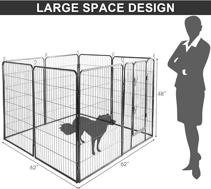 Giantex 16/8 Panel Pet Playpen with Door, Foldable Dog Exercise Pen, Portable Configurable Cat Chicken Rabbit Fence Outdoor Outdoor, Metal Pet Exercise Fence Barrier Kennel (8 Panels, 48'')