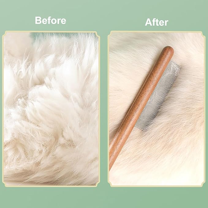 6 Pack Cat Comb, Solid Wood Pet Comb with Rounded and Smooth Ends Stainless Steel Teeth for Cat Dog, Rabbit Hair Comb, Flea Lice Comb for Removes Tangles and Knots