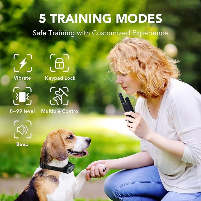 DOG CARE Dog Training Collar with Remote - Dog Shock Collar for All Dogs with 1800FT Remote, Rechargeable Dog Bark Collar with Beep/Vibration/Shock Modes, Security Lock, Rainproof [2023 Upgraded]