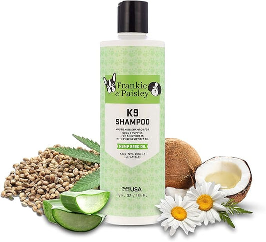 Frankie & Paisley Dog Shampoo for Allergies and Itching | Made with Plant-Based Hemp Seed Oil, Aloe, Coconut Oil | Puppy Shampoo for Sensitive Skin | Sulfate Free Shampoo and Paraben Free - 16 FL OZ