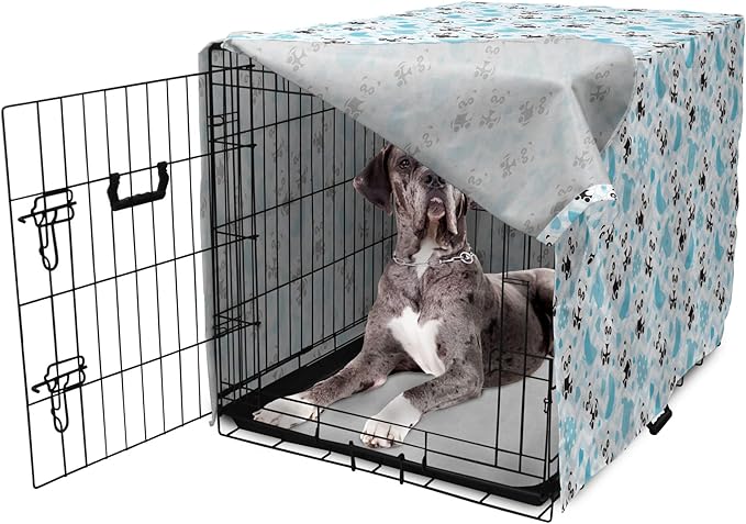 Lunarable Panda Dog Crate Cover, Chinese Bears with Stroller and Dotted Hearts on Chevron Background, Easy to Use Pet Kennel Cover for Medium Large Dogs, 48 Inch, Pale Blue Black Blue
