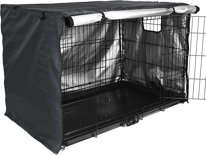 Dog Crate Cover 42 inch - Double Door, Dog Kennel Indoor, Waterproof Dog Kennel Cover with Air Vent Window, for Indoor/Outdoor Most Wire Dog Crate(Black)