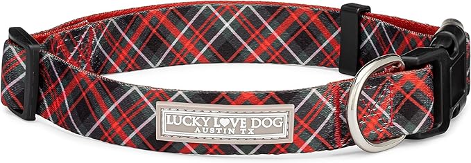 Lucky Love Dog, Beautiful Evergreen Dog Collar, Vivid Berry Plaid Dog Collar for Boy and Girl Dogs - (X-Large, Heywood Collar)