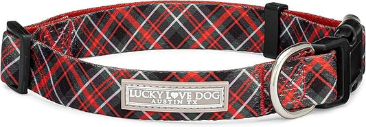 Lucky Love Dog, Beautiful Evergreen Dog Collar, Vivid Berry Plaid Dog Collar for Boy and Girl Dogs - (X-Large, Heywood Collar)