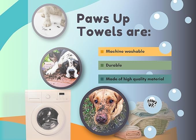 Paws-up Paw Cleaning Towel for Dogs removes mud Dirt Grass Sand allergens Machine Washable Microfiber Also Great for a Quick Dry Puppy Bath Towel with Two Hand Pockets for Control. 25.5” X 9” Pink