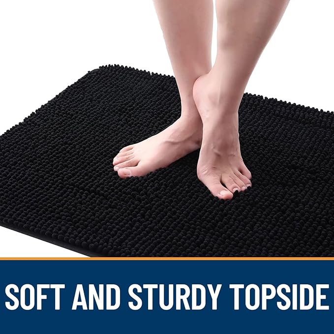 OLANLY Dog Door Mat for Muddy Paws 48x30, Absorbs Moisture and Dirt, Absorbent Non-Slip Washable Mat, Quick Dry Chenille, Mud Mat for Dogs, Entry Indoor Door Mat for Inside Floor, Black