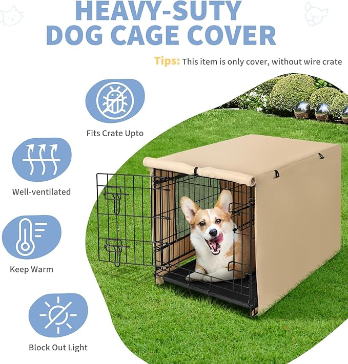 X-ZONE PET 36" Dog Crate Cover for Indoor/Outdoor - Heavy Duty Polyester Pet Kennel Cover Fits for Wire Dog Cage Beige