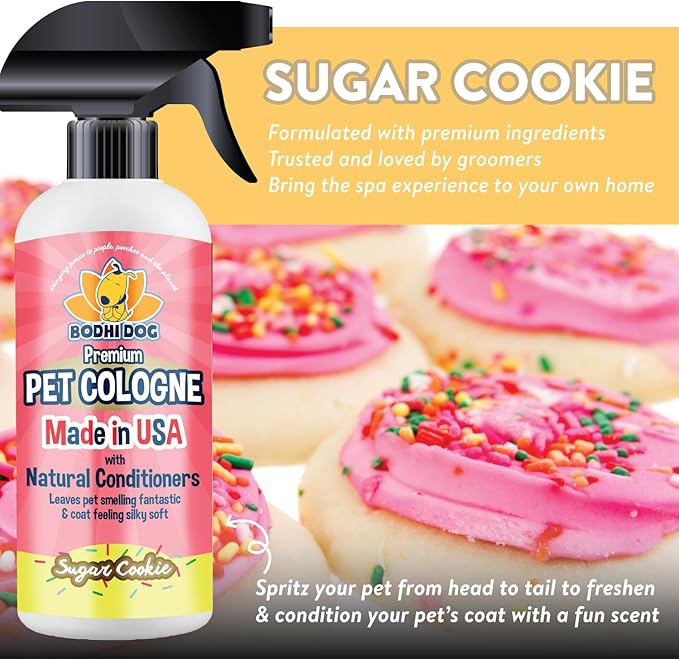 Bodhi Dog Natural Dog Cologne (Sugar Cookie) - Premium Scented Deodorizing Pet Perfume with Conditioner for Dogs & Cats - Keeps Pets Fresh & Clean - Gentle and Safe Formula, Made in USA (17 Fl Oz)