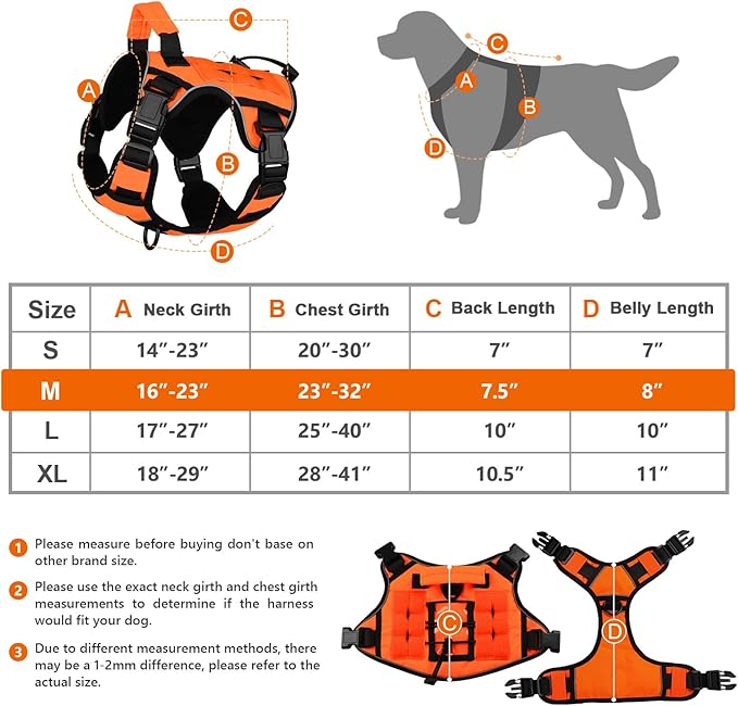 WINGOIN Orange Tactical Dog Harness Vest for Large Medium Dogs No Pull Adjustable Reflective K9 Military Dog Service Dog Harnesses with Handle for Walking, Hiking, Training(M)