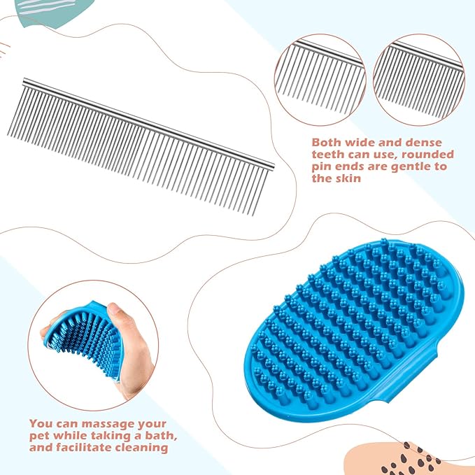 Baderke 6 Pcs Dog Grooming Set with Dog Bathing Leash with Suction Cup, Pin Comb, Straight Comb, Nail Clippers Set, and Bath Brush for Pet Bathing Shower Grooming