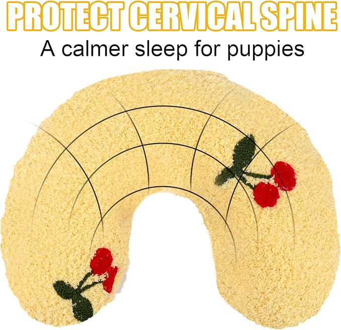 BABORUI Large Dog Calming Pillow for Dogs, U Shaped Dog Neck Pillow for Joint Relief Sleeping Improve, Machine Washable Pet Pillow for Dogs & Cats(Yellow)