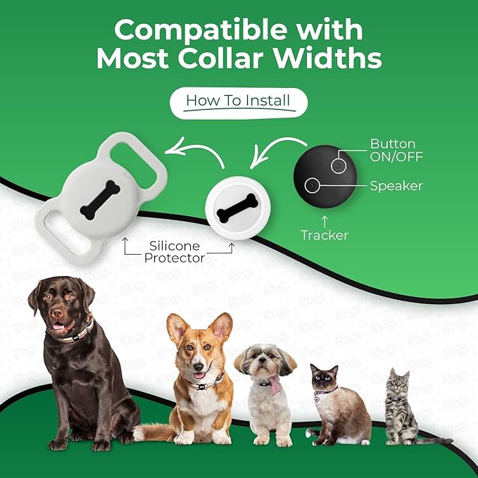Smart Pet Tracker, Dog Tracker with Collar Holder, Smart Tag for Seamless Location Tracking, Work with Find My, Not GPS Tracker (White)
