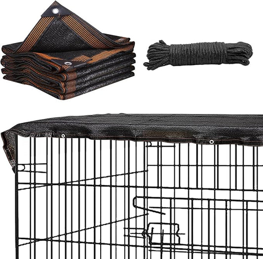 BNOSDM Dog Kennel Cover, Outdoor Sunblock Shade Cloth Net, Dog Mesh Tarp with Grommets and Rope for Outside Pet Large House Crate Playpen Chicken Coop, 13x10 Ft