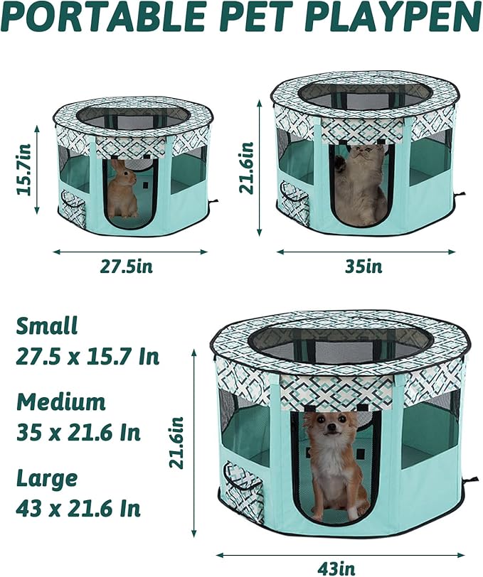 BNOSDM Rabbit Playpen with Zippered Top Portable Cat Play pens Cage Tent Kitten Foldable Pop Up playpen Indoor Outdoor Travel Use Exercise Yard Fence for Rabbits Kittens Cats