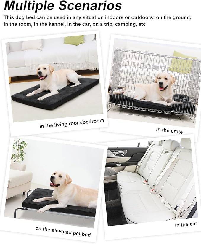 Dog Crate Bed for Large Size Dogs,Washable Dog Kennel Pad Ultra Soft Pet Sleeping Mat for Cages,Anti-Slip Bottom,35x22 inch,Black