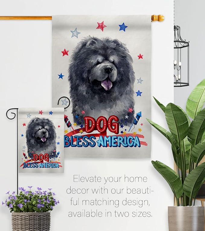 Breeze Decor Patriotic Black Chow House Flag Pack Dog Puppy Spoiled Paw Canine Fur Pet Nature Farm Animal Creature Embroidery Banner Small Garden Yard Gift Double-Sided, Made in USA