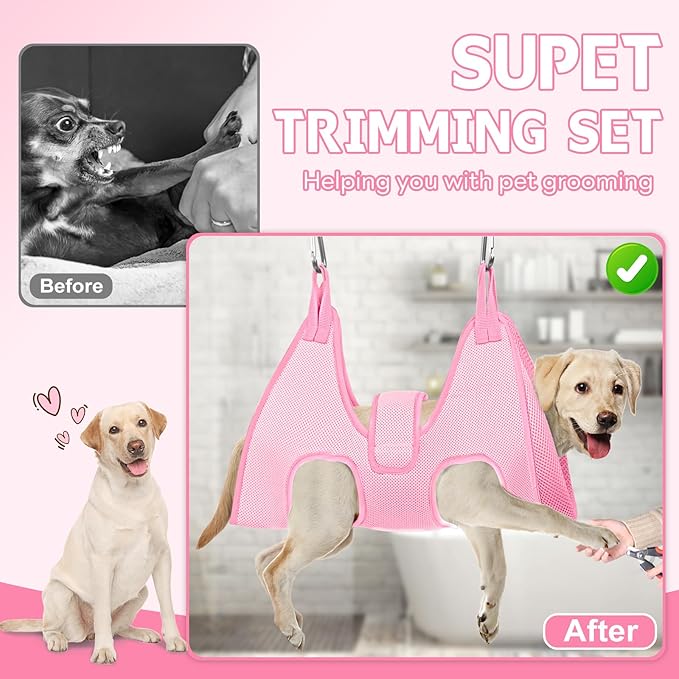 Supet Dog Grooming Hammock, New Pink Small Dog Sling for Nail Trimming, Back Protect Hanging Harness for Claw Care, Nail Trimming Restraint with Thick Fabric