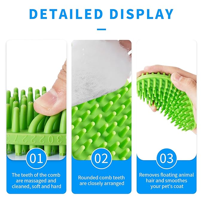 Dog Bath Brush, Green Double-Sided Shampoo Massage Brush, Adjustable Collar Handle for Grooming Short and Long Haired Pets(2pcs)