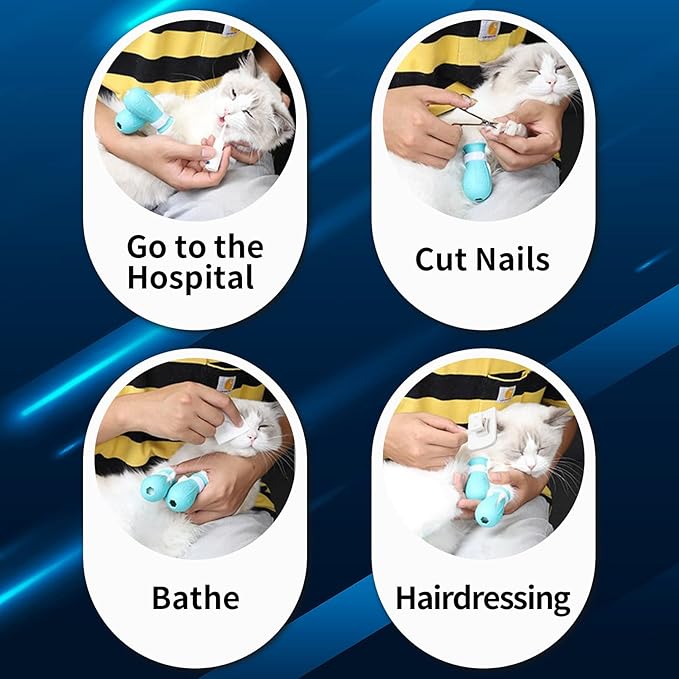 Fhiny Cat Muzzle,Transparent Helmet with 4 Boots Adjustable Breathable Kitty Hood Anti Bite Bubble Astronaut Mask Silicone Claw Covers for Cats Bathing Shaving Grooming (Medium)