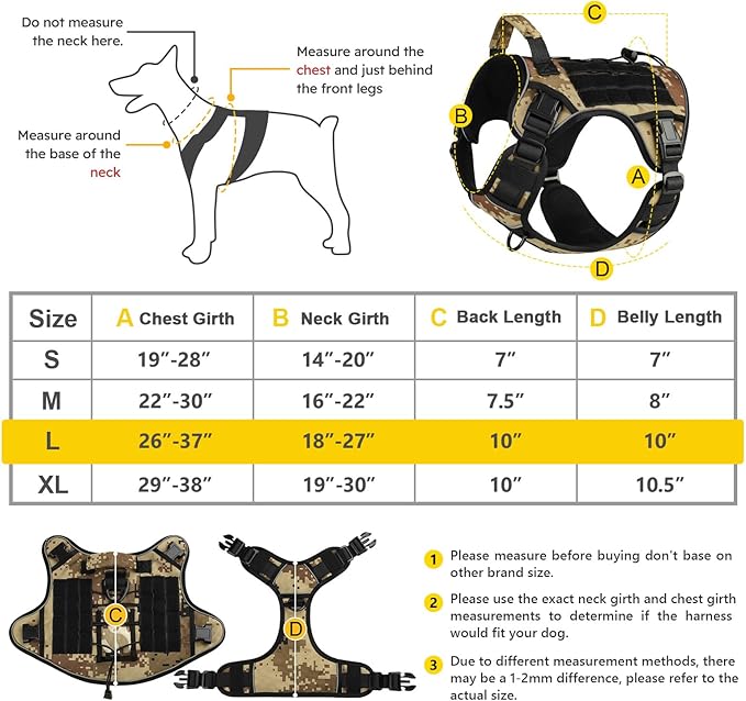 WINGOIN Tactical Dog Harness for Large Dogs, Heavy Duty No Pull Dog Harness with Handle, Adjustable Reflective Military K9 German Shepherd Big Size Dog Vest for Training, Walking, Hiking, Camo (L)