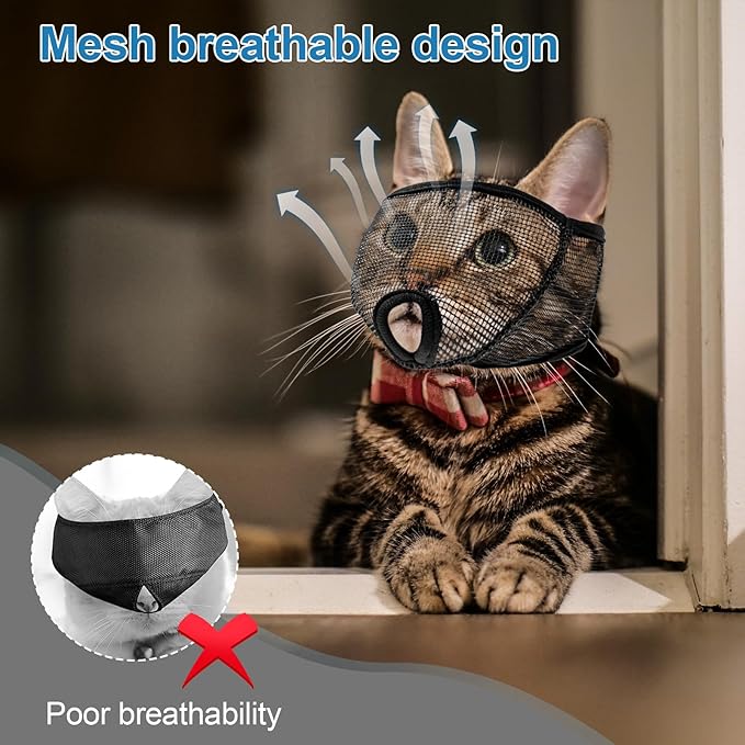 Cat Muzzle for Grooming Nail Trimming with Soft Mesh Covered, Prevent Biting Chewing(XS,Black)