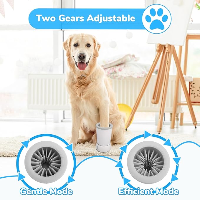 Automatic Dog Paw Cleaner Washer and Massager, Electric Pet Foot Paws Washer for Dogs Cats, USB Portable Dog Feet Cleaner Cup for Medium to Large Dogs, Pet Grooming Supplies(White)